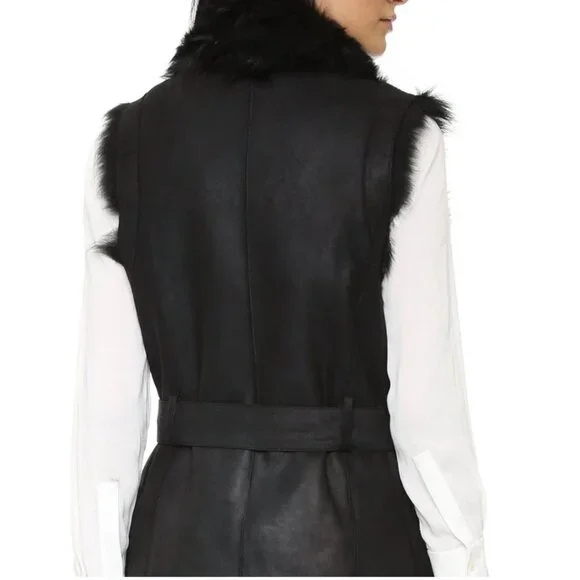 Reversible VINCE Shearling Fur Leather Vest - Picture 2 of 12